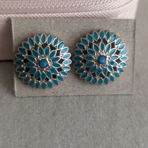 Turquoise color Floral Sunburst Stud Earrings - Women Jewelry